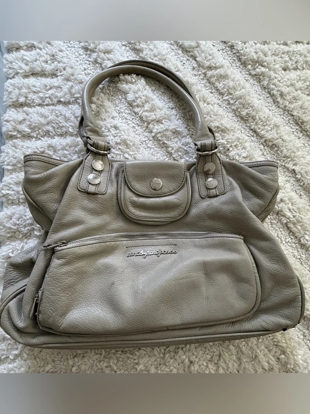 Marc by Marc Jacobs Leather Diaper Bag | 100% Leather | Large Grey
